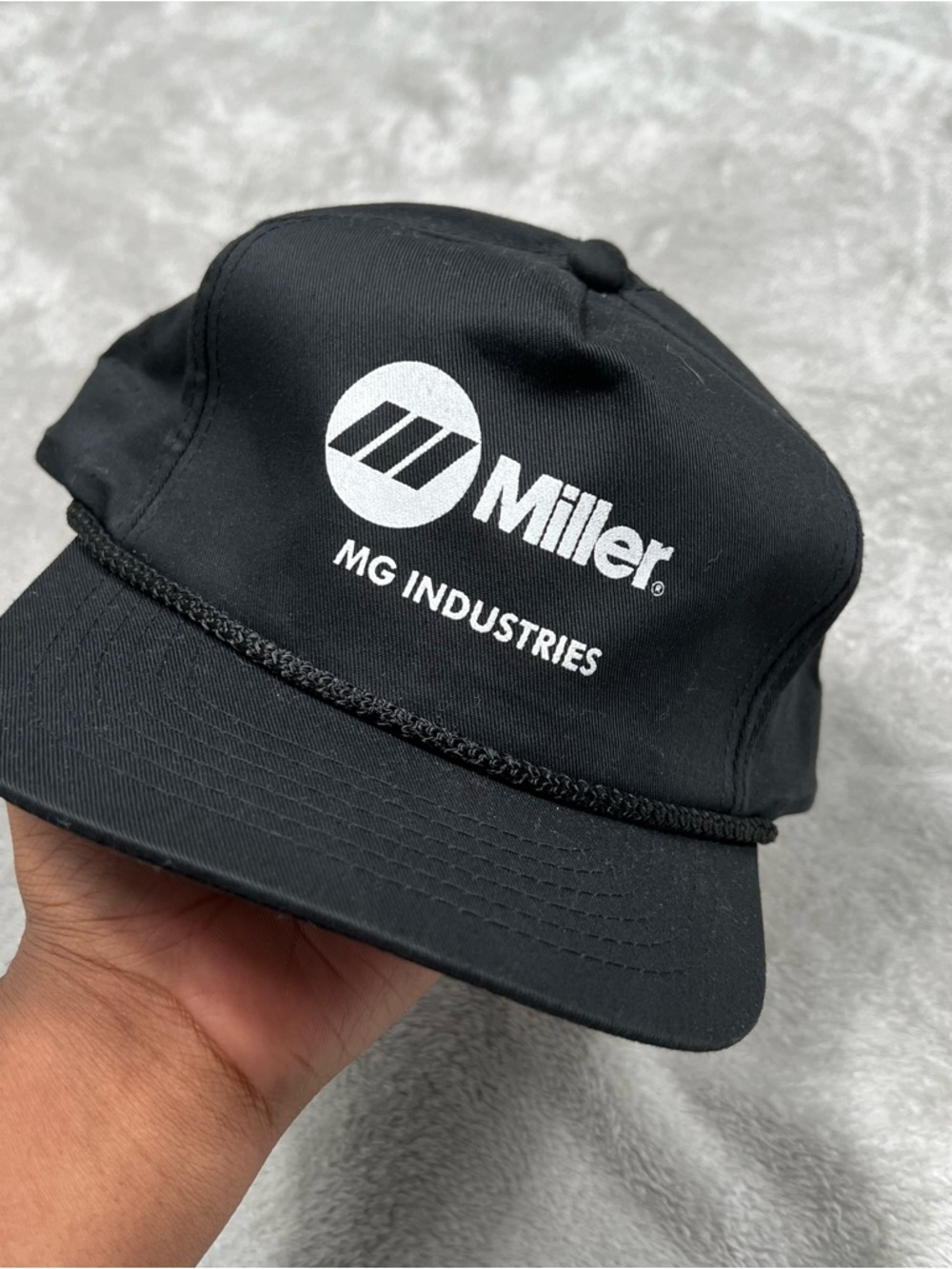 Vintage Miller Welding Snapback Cap O/S Black Rope Hat MG Industries Headliner